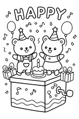 Happy Birthday Bears Music Box coloring page