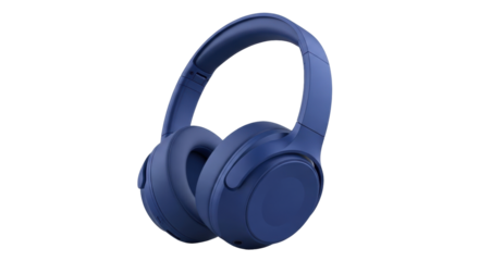 Isolated over-ear headphones in blue, sleek and minimalist design for music and audio listening