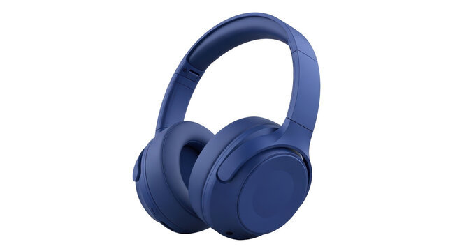 Isolated over-ear headphones in blue, sleek and minimalist design for music and audio listening