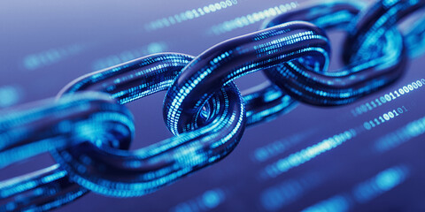 Block chain concept - Chain of digital code . 3d rendering
