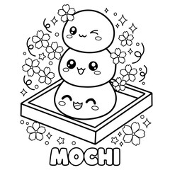 Kawaii Mochi Stack Cherry Blossoms coloring
