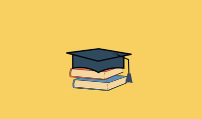 Graduation cap and books vector illustration