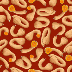 Seamless pattern with Dutch Crookneck Squash or Pennsylvania Dutch crookneck. Winter squash. Vegetables. Isolated vector illustration.