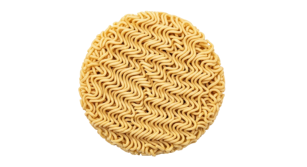 Isolated uncooked ramen noodles block, fast and cheap Asian comfort food ingredient