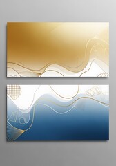 Elegant Abstract Backgrounds with Gold and Blue Waves for Modern Design.