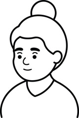 Black line icon of an old woman with a bun hairstyle smiling female person