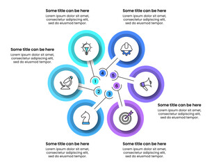 Infographic template. 6 circles with numbers and icons