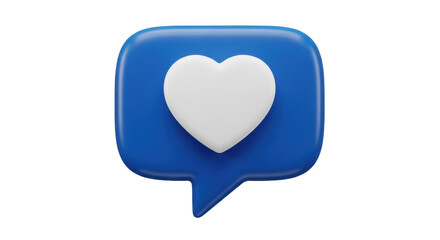 Isolated royal blue 3D heart notification icon for social media communications, web design