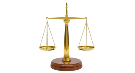 Isolated golden balance scale standing against a neutral backdrop, equilibrium symbol