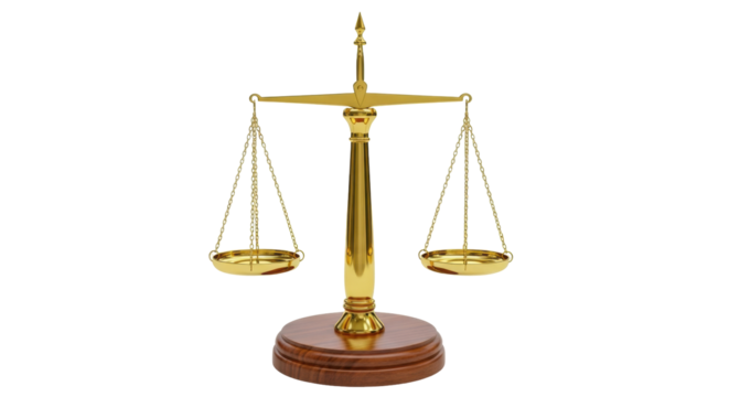 Isolated golden balance scale standing against a neutral backdrop, equilibrium symbol