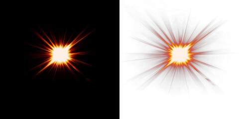 Bright explosion effect overlay with radiant light rays emanating from a central point, creating a dynamic visual impact for creative projects and design applications