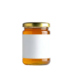 Jar of golden liquid with blank label, sealed with a gold lid, against a stark black backdrop