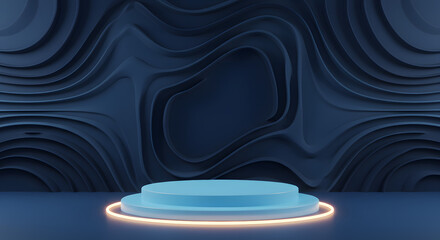 음파 진동을 배경으로 한 원형 포디움. 촬영을 위한 음파 배경.