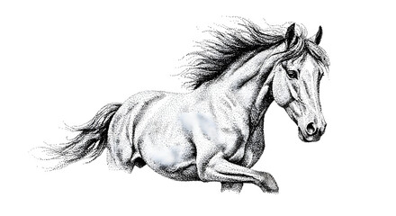 흑백 경주마 도트아트. 도트그래픽으로 그린 경주마.