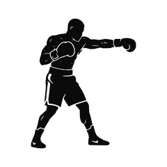 Silhouette of Powerful Boxer Throwing a Punch Fitness Strength and Determination