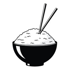 Asian cuisine rice bowl with chopsticks simple line art food icon ready for asian restaurant menus and culinary designs silhouette