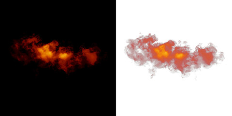 Fiery smoke overlay with vibrant orange and red hues, blending seamlessly on black and white backgrounds, ideal for creative design projects and visual storytelling
