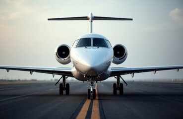Naklejka premium A sleek private jet positioned on an airport runway ready for takeoff