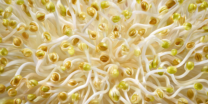 Golden bean sprouts closeup texture organic fresh healthy food - AI generated