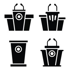 Set of four modern podium and lectern icons representing public speaking debate presentation and education silhouette