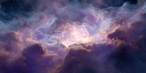 Fototapeta premium Purple cosmic nebula with glowing stars astronomy space view - AI generated