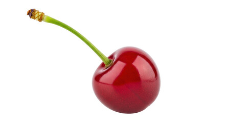 Isolated cherry fresh fruit single red stem sweet raw food organic healthy delicious natural