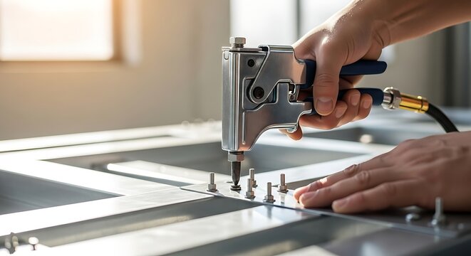 Rivet Gun Using on Metal Sheet