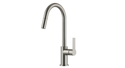 Isolated brushed chrome kitchen sink faucet with pull down sprayer for home renovation project