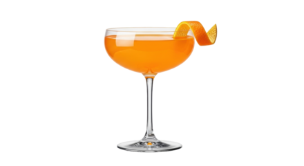 Isolated glass of orange cocktail drink with a orange twist as garnish for design assets
