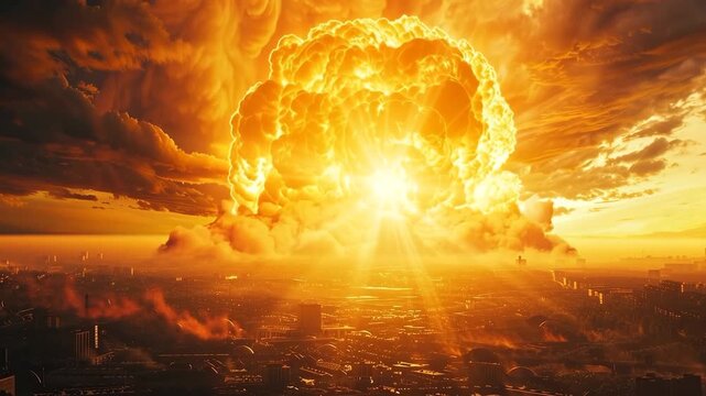 Nuclear explosion in outdoor, mushroom cloud of nuclear weapons