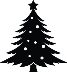 Fototapeta premium Christmas Tree Black Silhouette Vector Illustration. Pine Tree Black Silhouette - Christmas Design.