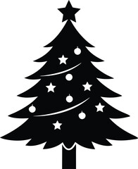Christmas Tree Black Silhouette Vector Illustration. Pine Tree Black Silhouette - Christmas Design.