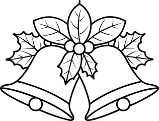 Christmas Bells Line Art for Holiday Design, Christmas Bells Line Art Vector, Holiday Bells Outline Drawing  Illustration, 