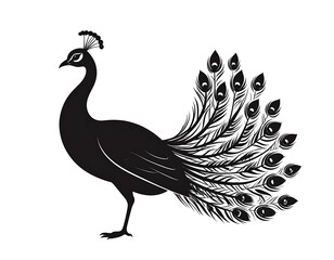 Fototapeta premium Black silhouette of a peacock