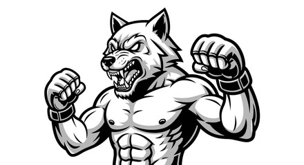 A muscular wolf character, baring teeth and clenched fists, ready for a fight. © Tutorialxxx18