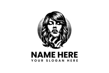 Elegant black and white portrait logo design featuring a woman with an apple, symbolizing temptation and knowledge