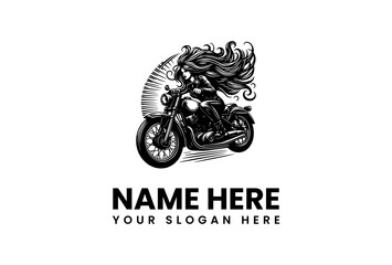Obraz premium Elegant vector illustration depicting a powerful woman on a classic motorcycle, her hair dramatically flowing, capturing the spirit of adventure and rebellion, ideal for bold branding