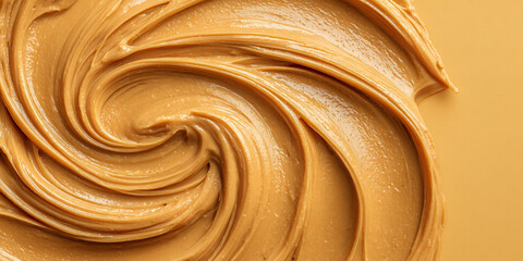 Peanut butter swirl background with smooth golden creamy texture closeup - AI generated