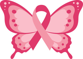 Fototapeta premium Pink butterfly with breast cancer awareness ribbon symbolizing hope and support