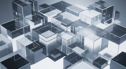 Fototapeta premium Abstract 3D rendering of a complex arrangement of glass cubes.