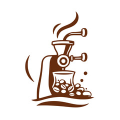 Minimalist Espresso Coffee Grinder Logomark with Cascading Beans 