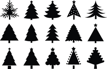 Obraz premium Christmas Tree Icons Set - Minimalist Vector Evergreen Trees for Holiday Design