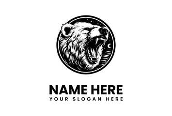 Black and White Bear Logo Design for Branding and Business, Modern Animal Symbol with Customizable Text