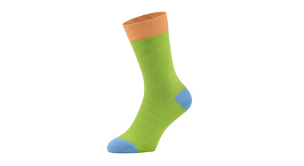 Isolated sock on clear background, colorful apparel with elastic top, cotton garment