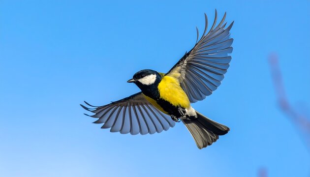 Bird in flight against a clear blue sky - Powered by Adobe