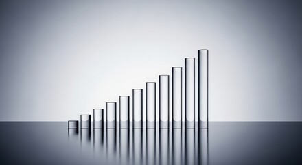Conceptual image of a rising bar chart on a reflective surface.