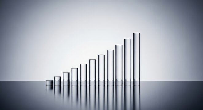 Conceptual image of a rising bar chart on a reflective surface. - Powered by Adobe