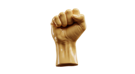 Isolated tan skin fist gesture in air, hand raised in protest, unity, power, or revolution