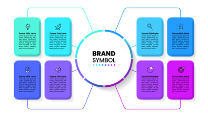 Infographic template. 8 rectangular banners connected to the title