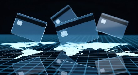 Futuristic concept of international online payments and global commerce.